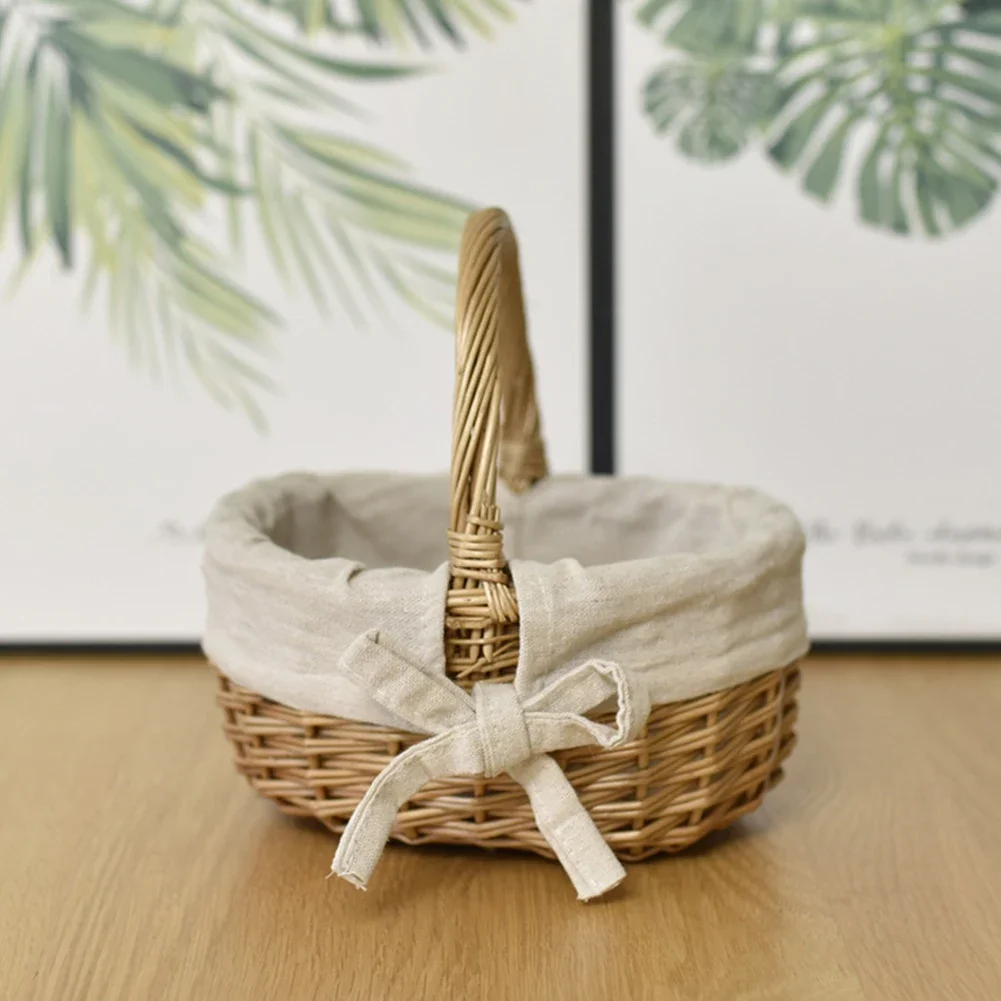 Hand-Woven Wicker Basket with Handle Wicker Sundries Basket Willow Flower Baskets Storage Baskets for Storage Clutter Organizing