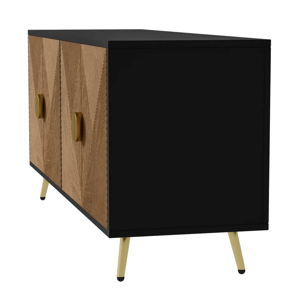 160 cm großes modernes Sideboard, 4 Türen, goldfarbene gebürstete Griffe und hochglänzende Tischbeine, ideal für Wohnzimmer, Esszimmer oder Schlafzimmer – Detail 24