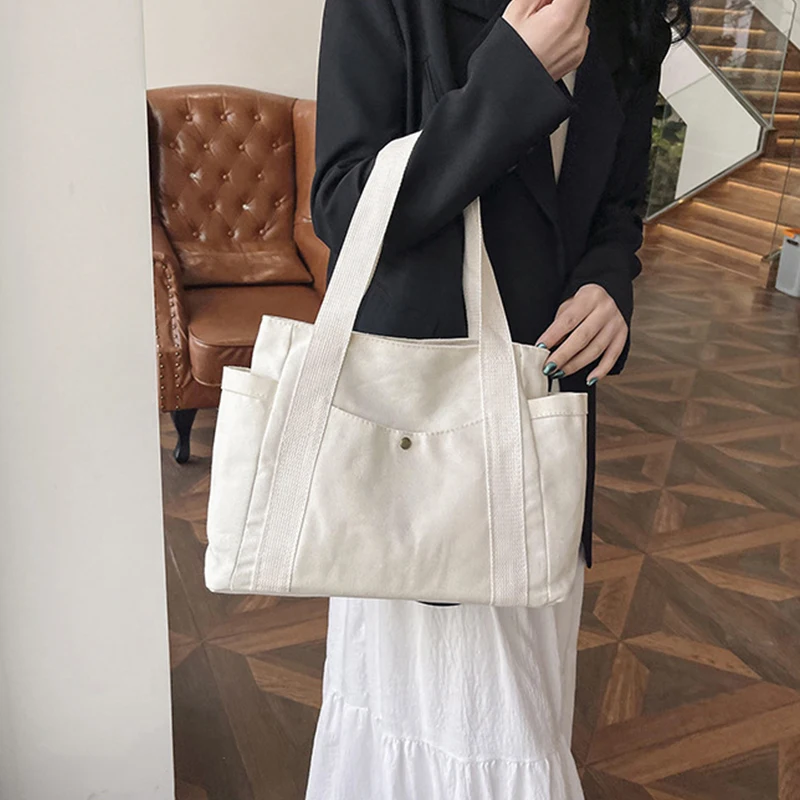 Large Capacity Canvas Tote Bags for Work Commuting Carrying Bag College Style Student Outfit Book Shoulder Bag Bolsos Para Mujer