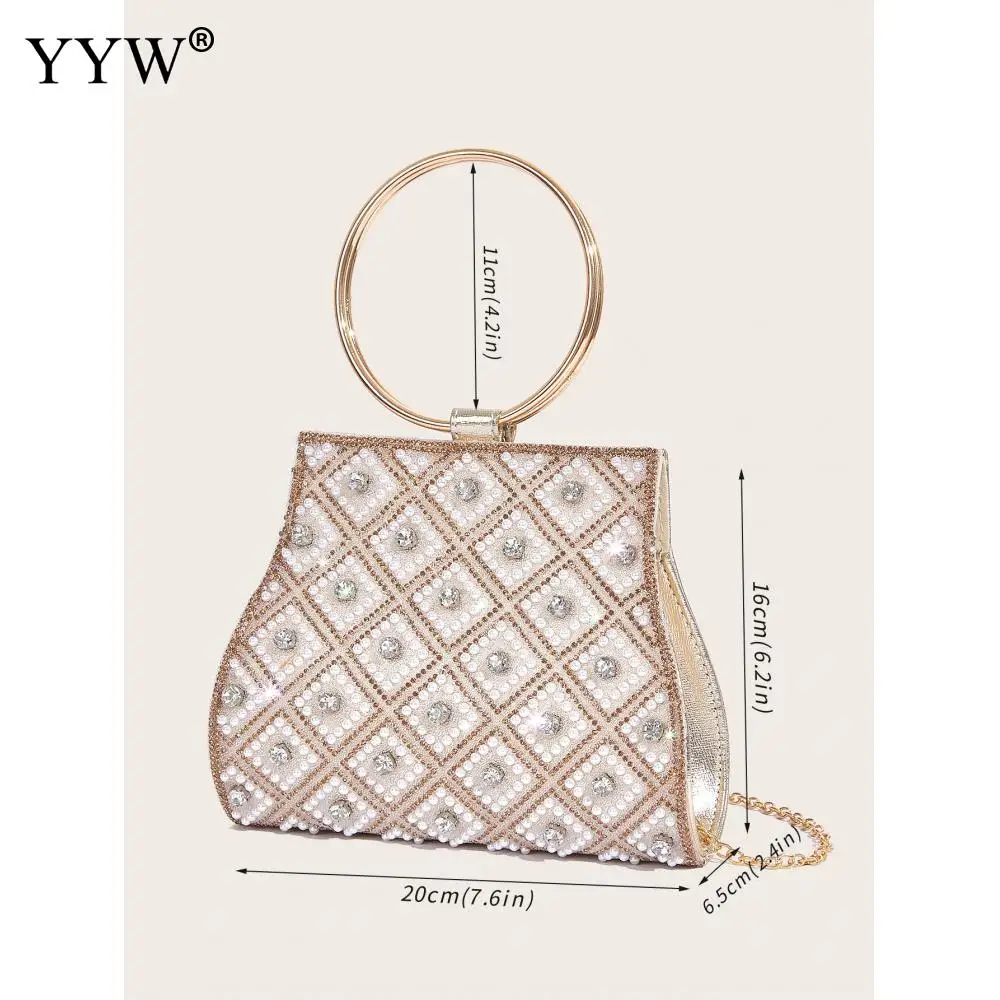 2023 New Shiny Rhinestone Women'S Handbag Fashion Dinner Bag Luxury Designer Elegant Pearl Handbags Shiny Crystal Clutch Purse