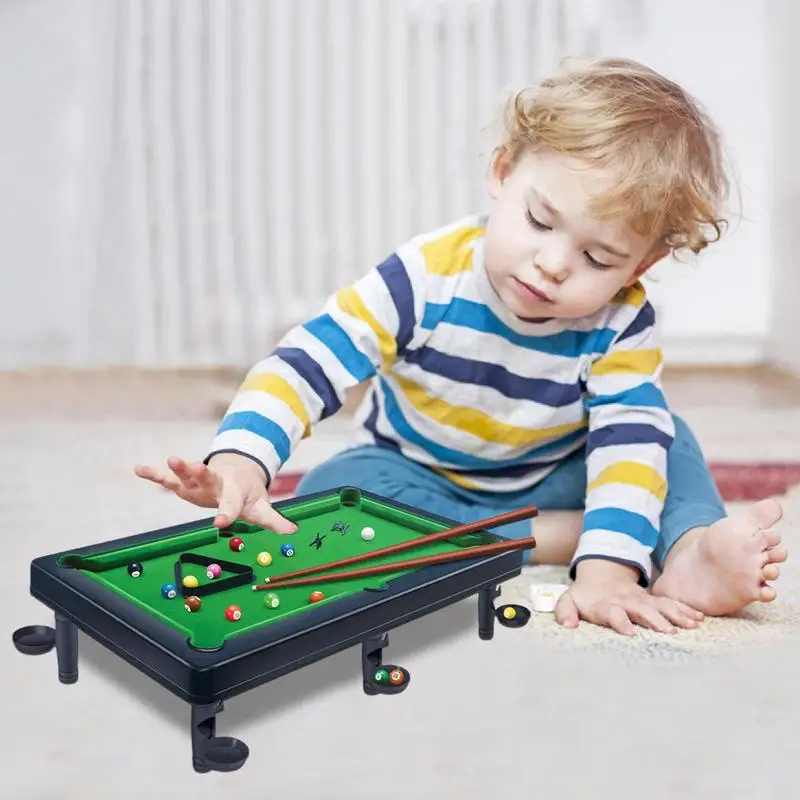 Mini Pool Table Billiards Game Tabletop Pool Set Billiard Table With Balls & Sticks Family Game Portable Games
