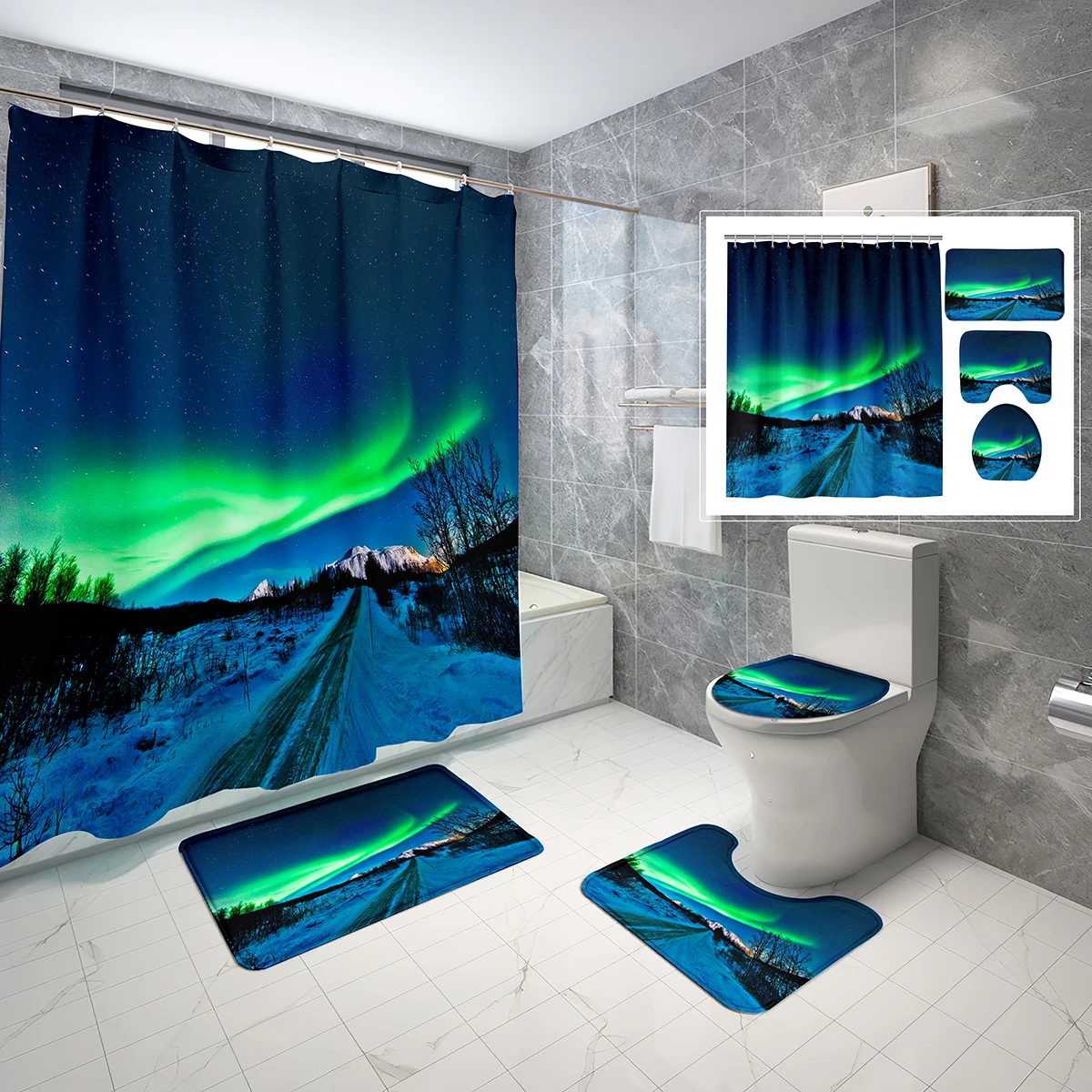 4/3/1 Pcs Bathroom Decor Full Moon Night of Wolf Cool Bathroom Set  Waterproof Shower Curtain Non-Slip Toilet Mat Rugs Set