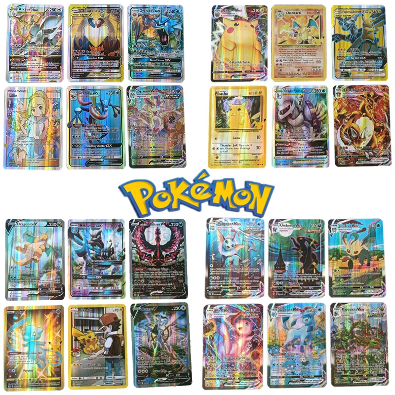 

10/20/30pcs Pokemon Oversized Glitter Paper Card Jumbo English Vstar Vmax GX Fire Breathing Dragon Arceus Pikachu Kids Toys