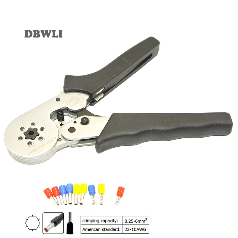 Pin and Tubular Terminals Crimping Range 0.25-6mm² AWG 23-10 for Sleeve Type Terminals HSC8 6-4 Self-Adjusting Tubular Terminal Crimping Pliers 