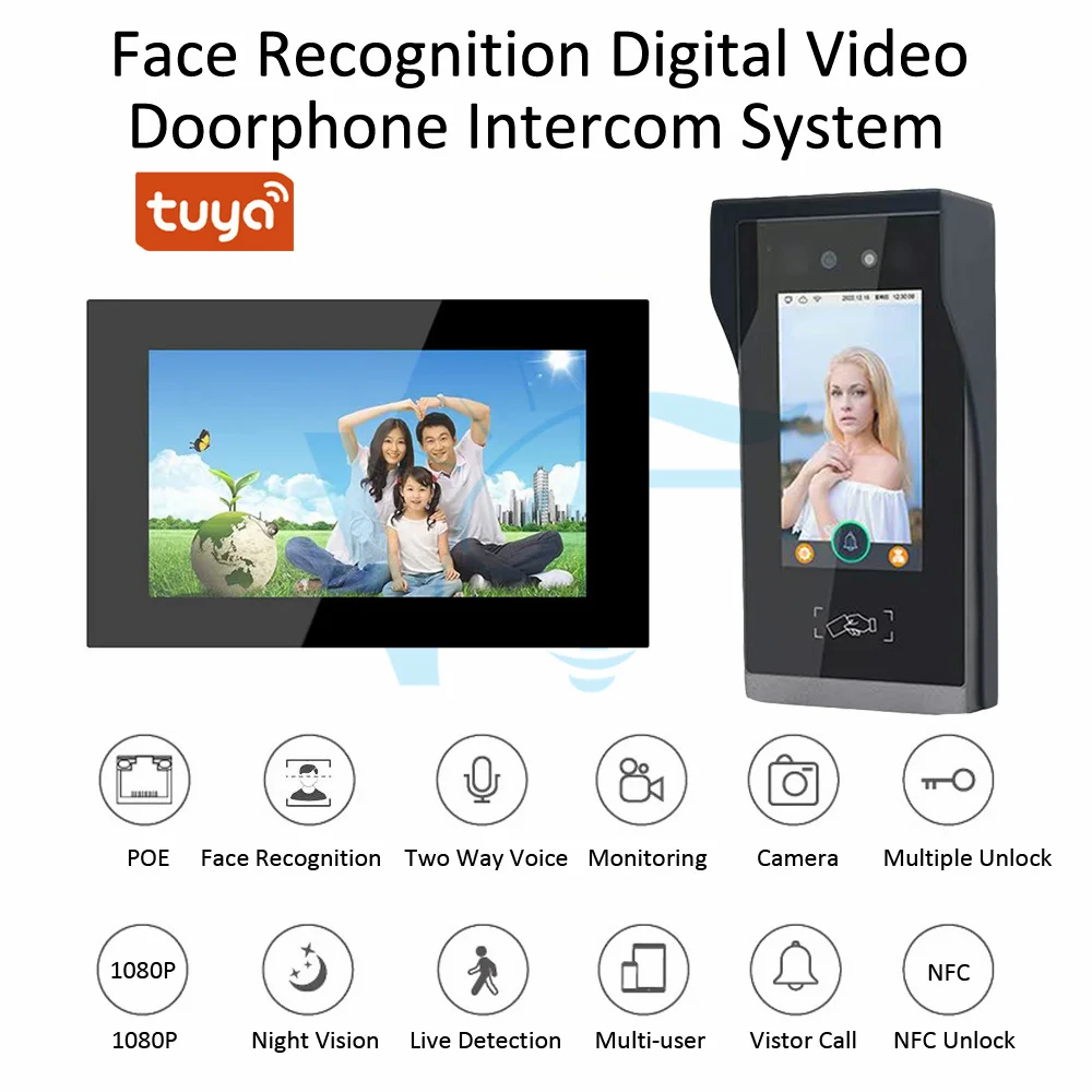 Tuya APP Mobile Remote Control Face Recognition Wired IP Video Doorphone System For Apartment Building Villa Office VF-DB10T