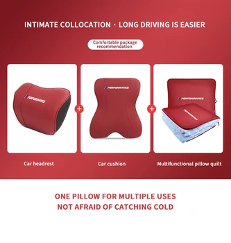 High-end pu neck pillow lumbar support cushion quilt 2in1 auto seat back cushion waist headrest support for bmw