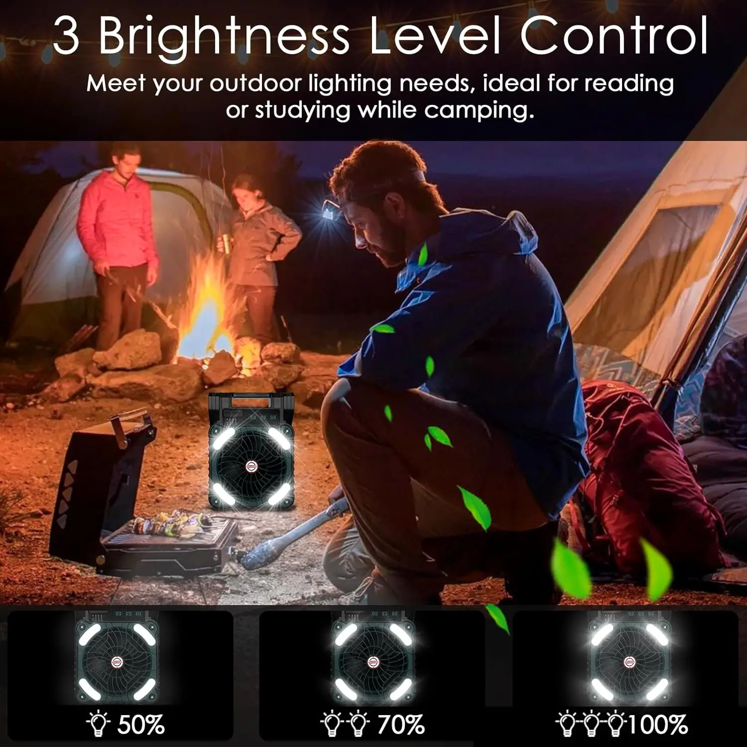 Portable Solar Fans 10000mAh LED Lantern Rechargeable Solar Powered Camping Fan 4 Speeds Powerful Wind 90° Folding Ventilador 6