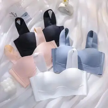 1pcs Women Comfort Bra Summer Ice Silk Vest Style Underwear Girl Wireless Gathered One-piece Brassiere Push Up Lingerie Bralette