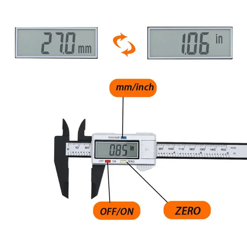 Description Picture 2 of itemAIRAJ Vernier Caliper Plastic Digital Caliper, Inch Metric Fraction Conversion, Large LCD Display Measurement Tool