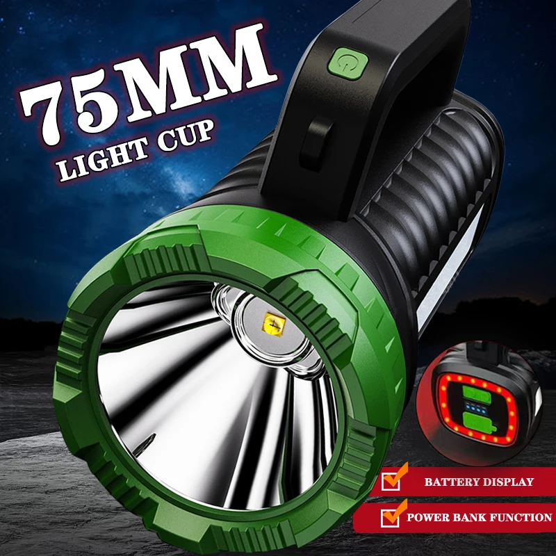 

2023 New Powerful LED Searchlight Portable Rechargeable Spotlights Camping USB Tent Lantern Built-in Battery Lights Hand Lamp