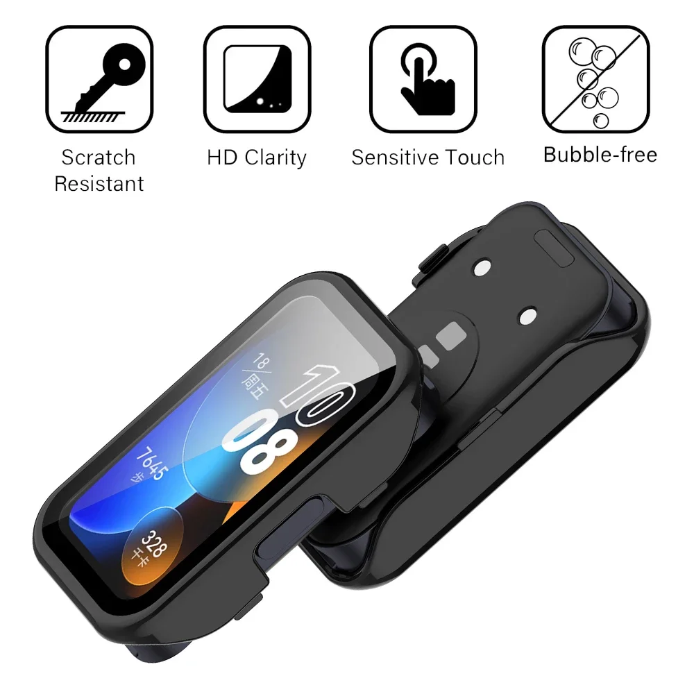 GIOPUEY [2 Pezzi Cover per Huawei Band 8, Pellicola Protettiva Vetro + Cornice in Plastica Rigida, Huawei Band 8 Custodia - Black+Transparent GIOPUEY [2 Pezzi Cover per Huawei Band 8, Pellicola Protettiva Vetro + Cornice in Plastica Rigida, Huawei Band 8 Custodia - Black+Transparent
