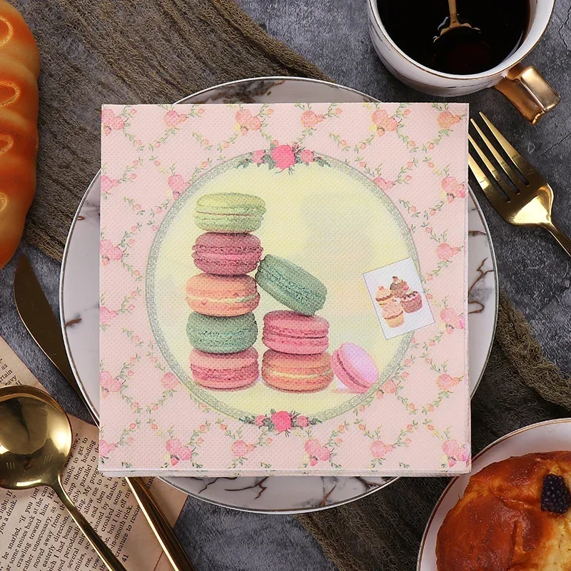 Paper Napkins Tissue Paper Decoration 20pcs/pac New Macaron Colorful Printing Paper Napkins Dessert Store Wedding Party Butterfly Bone Bart Paper Wet and Dry 33*33cm
