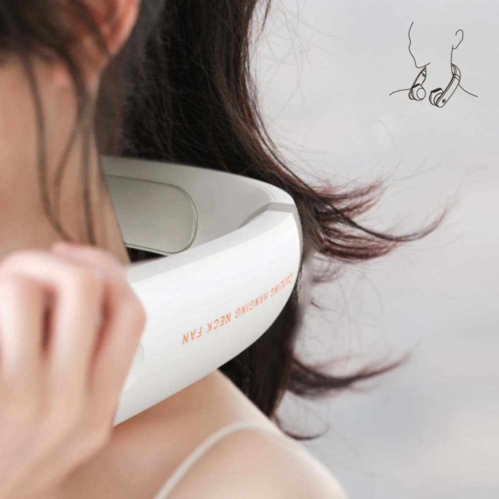 Bladeless Fan Hanging Neck Leafless Fan Rechargeable Fan Mute Sports Fans for Home Outdoor Portable Fans Semiconductor cooling_voghion.com