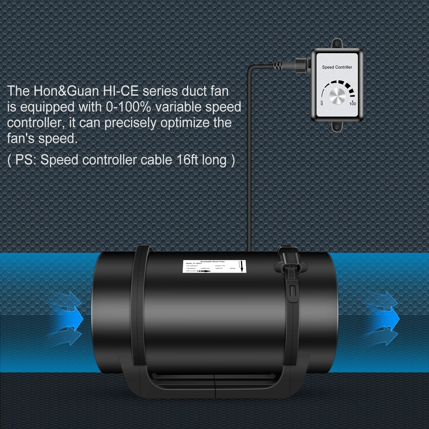 Hon&Guanダクトファン150mm HI-150ECスピードコントローラー Hon&Guan