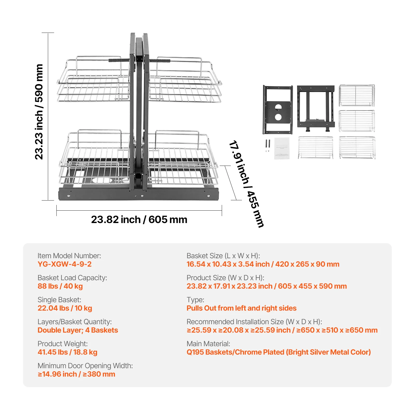 KaBuea Keuken Blinde Hoek Kast Uittrekbare Organizer met 4 Manden Plank 2 Lagen Uitschuifbare Uitbreidbare Opslag voor Voorraadkasten, Zwart