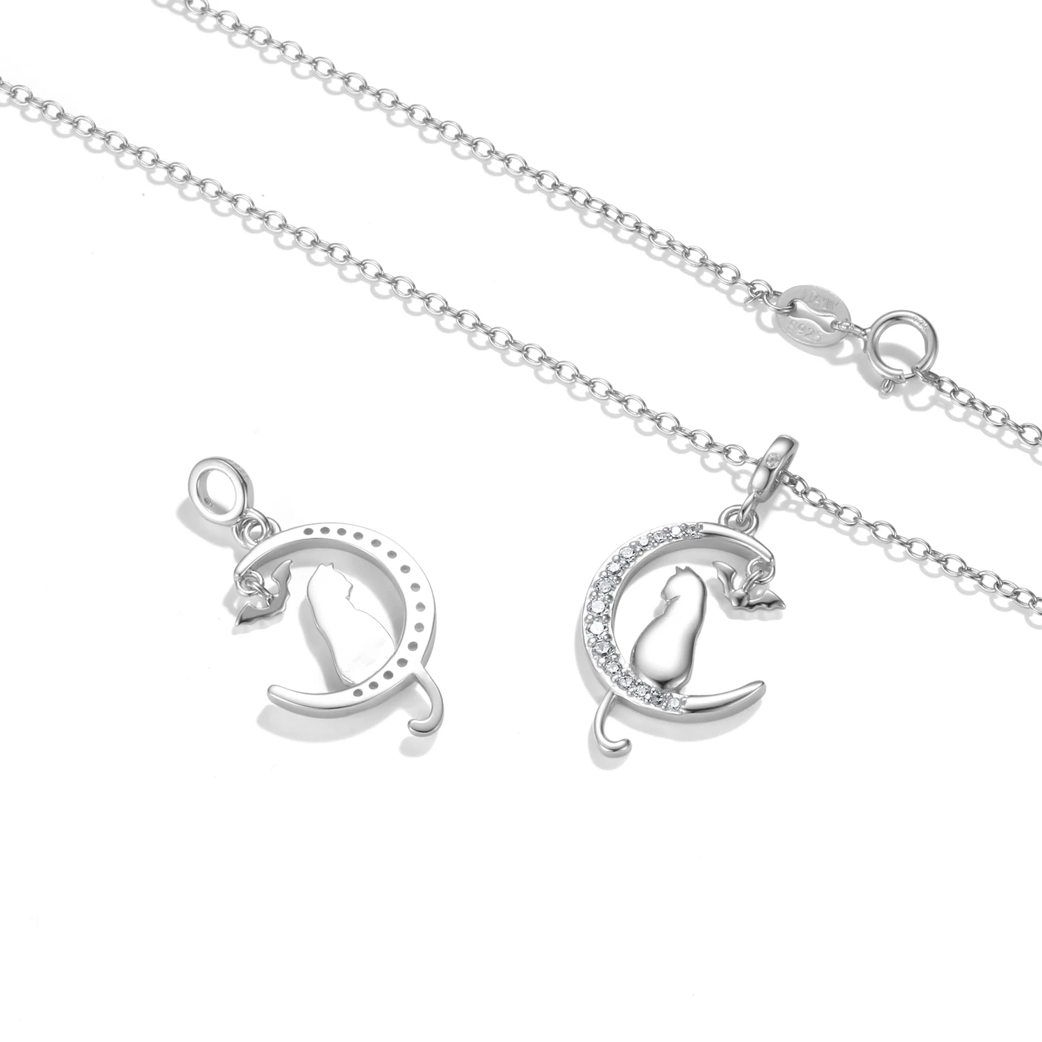 925 Sterling Silver Moon Cat Cross Lung Black White Skull Gift Pendant Necklace Fine Jewelry Necklace Chains Accessories