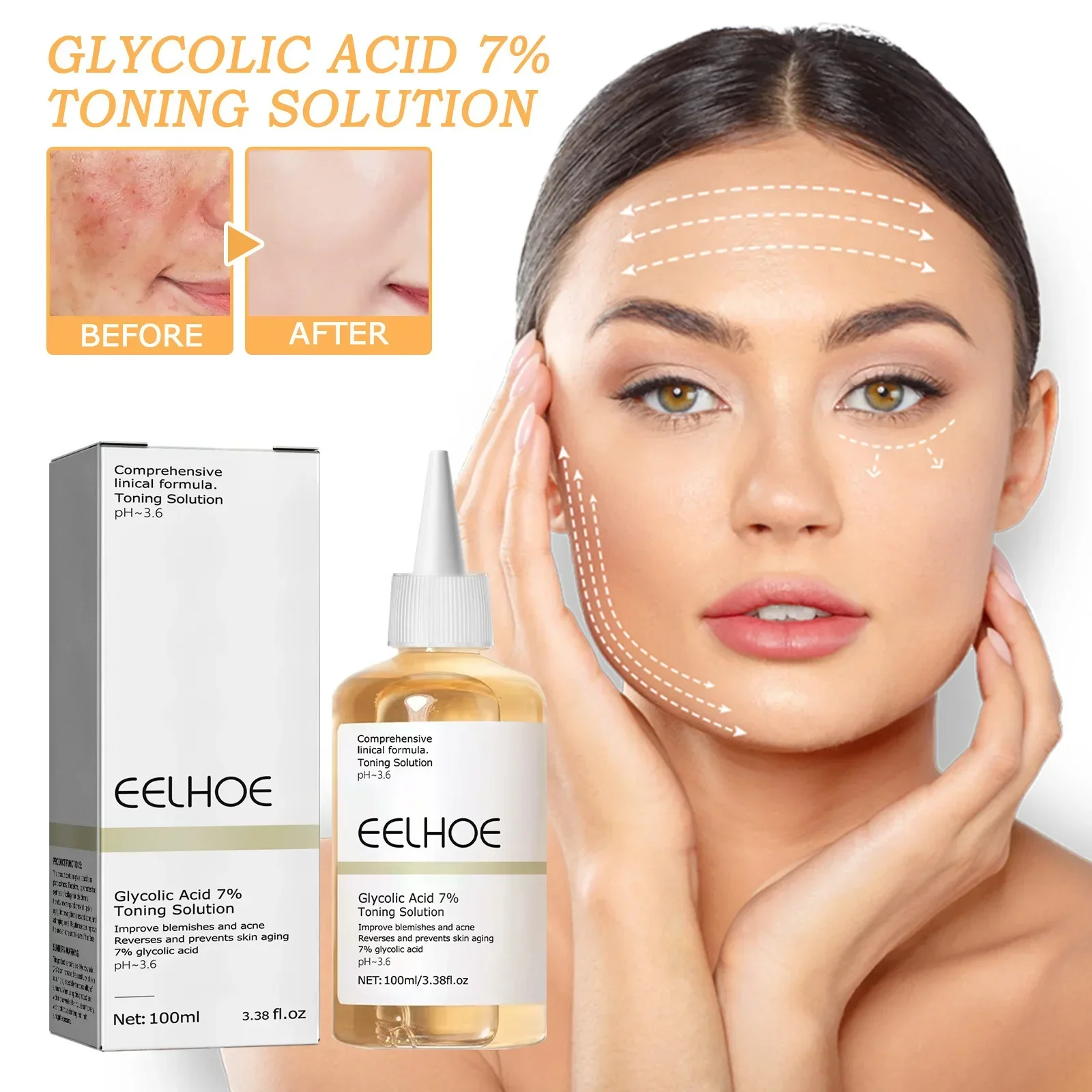 100ml EELHOE Original Glycolic Acid Lotion Acne Removing Closed Mouth Hydrating Moisturizing Shrink Pores Brighten Skin Color