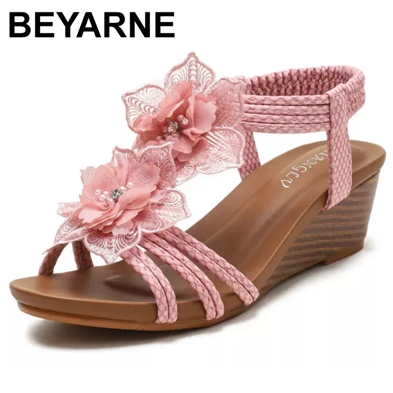 BEYARNE Women's Shoes Fashion Summer Retro Flower Sandals Large Size for Beach women sandals