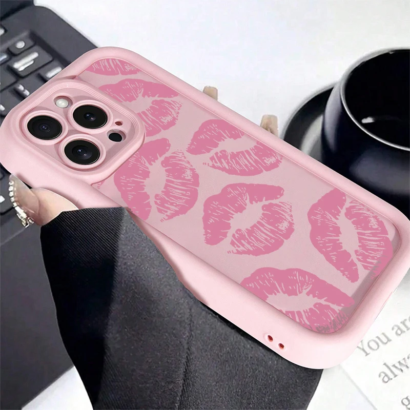 Chic Pink Lip Print Silicone Phone Case - Stylish Shockproof Candy Cover