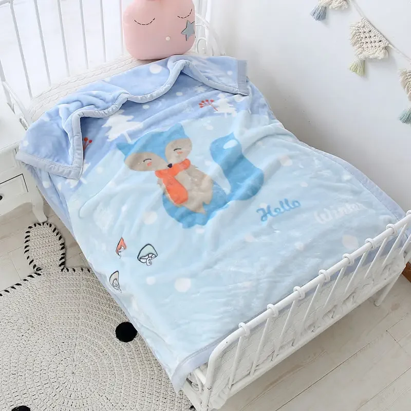 

1 PC Children Winter Double Layer Thickened Warm Blanket Multipurpose Cute Printing Plush Blanket Baby Kindergarten Nap Blanket