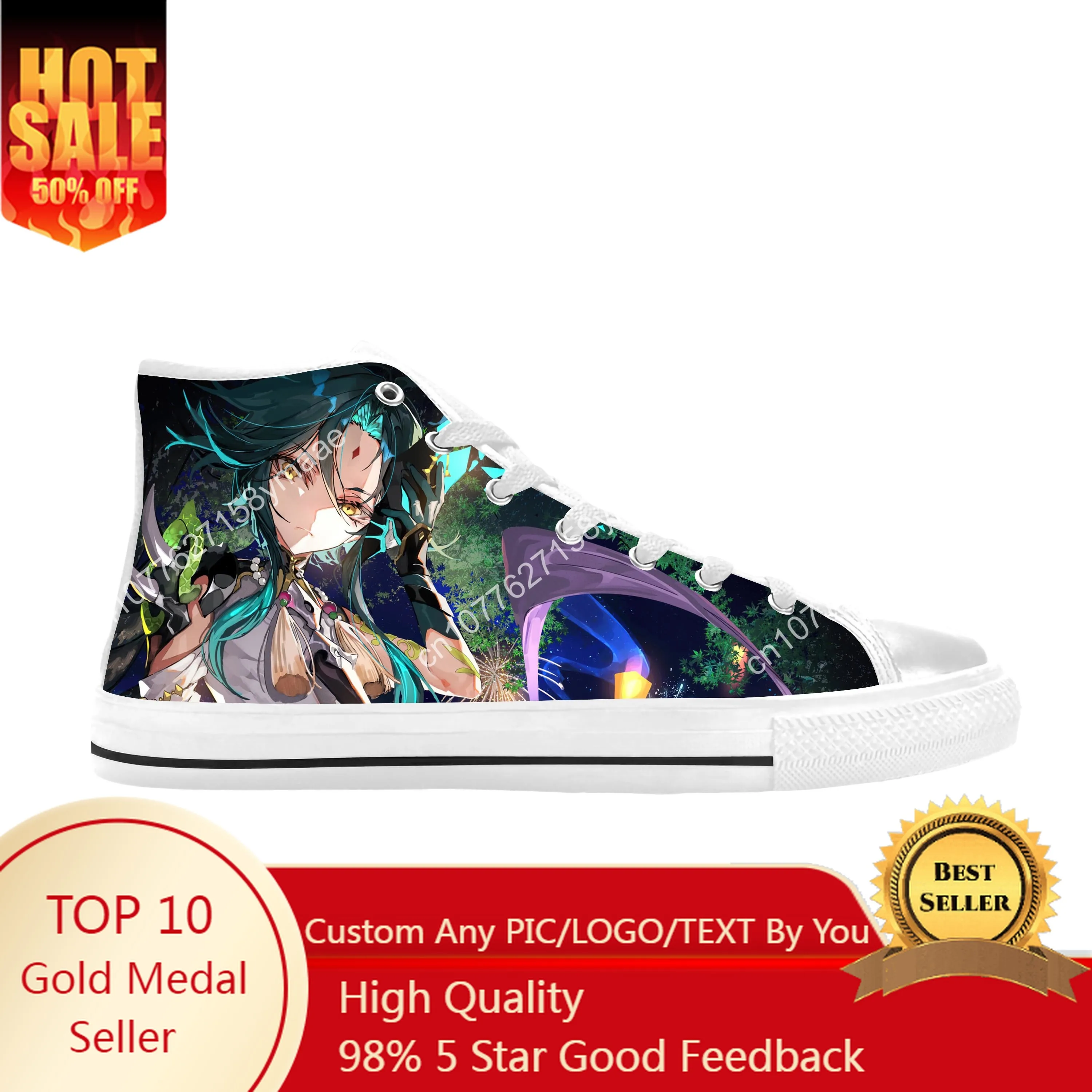 Anime Manga Cartoon Game Genshin Impact Xiao Cool Casual Cloth Shoes High Top Comfortable Breathable 3D Print Men Women Sneakers