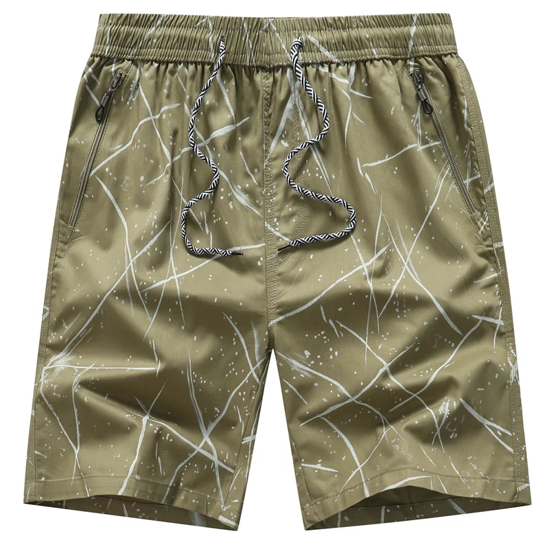 Summer 2024 Pure Cotton Beach Pants Men Middle Pants Stay at Home Loose Printing Fashion Line Casual Elastic Waist Shorts