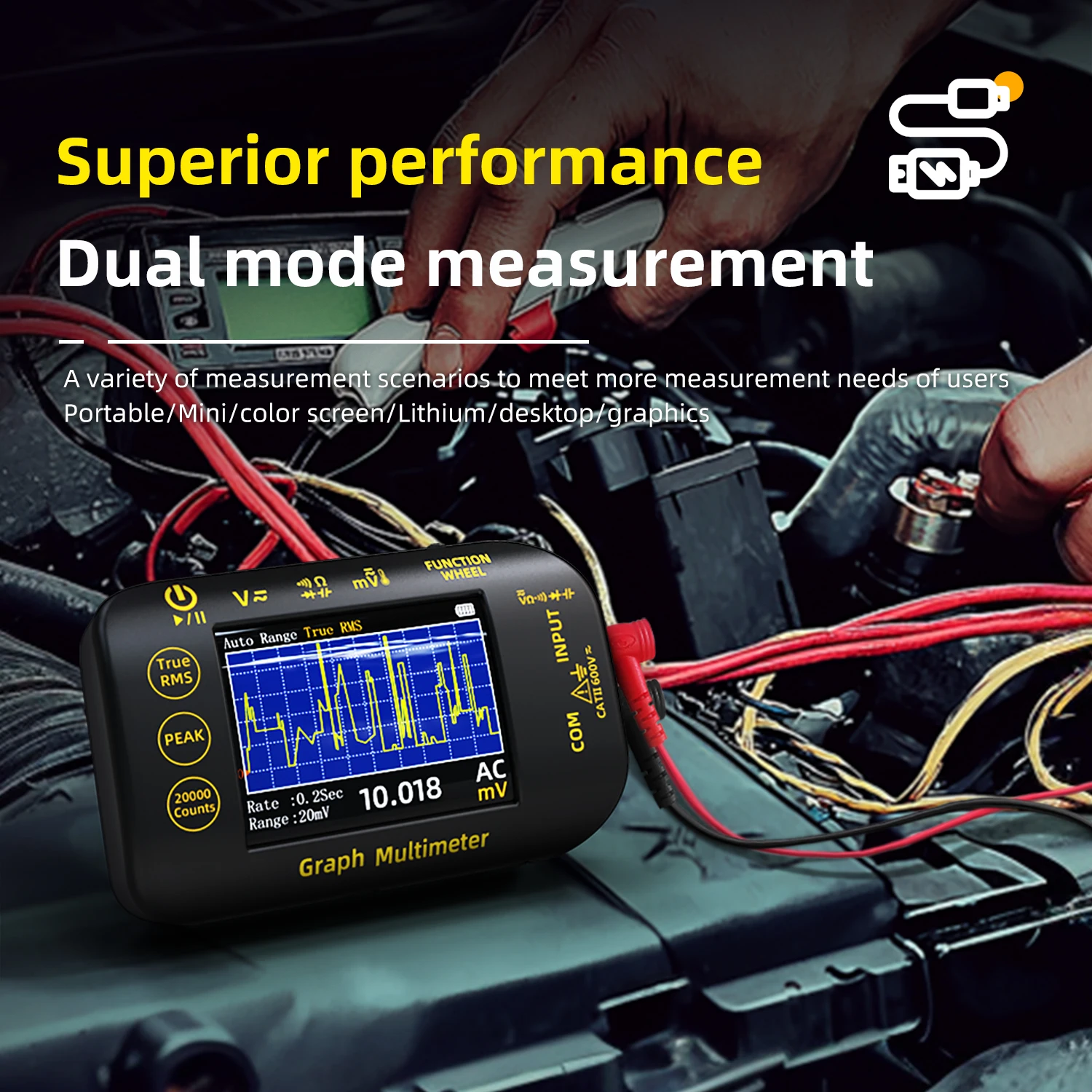 BSIDE S450 Graphic Multimeter Mini PV Smart Graphic Multimeter Four and A Half Digit High Precision Voltmeter Tester