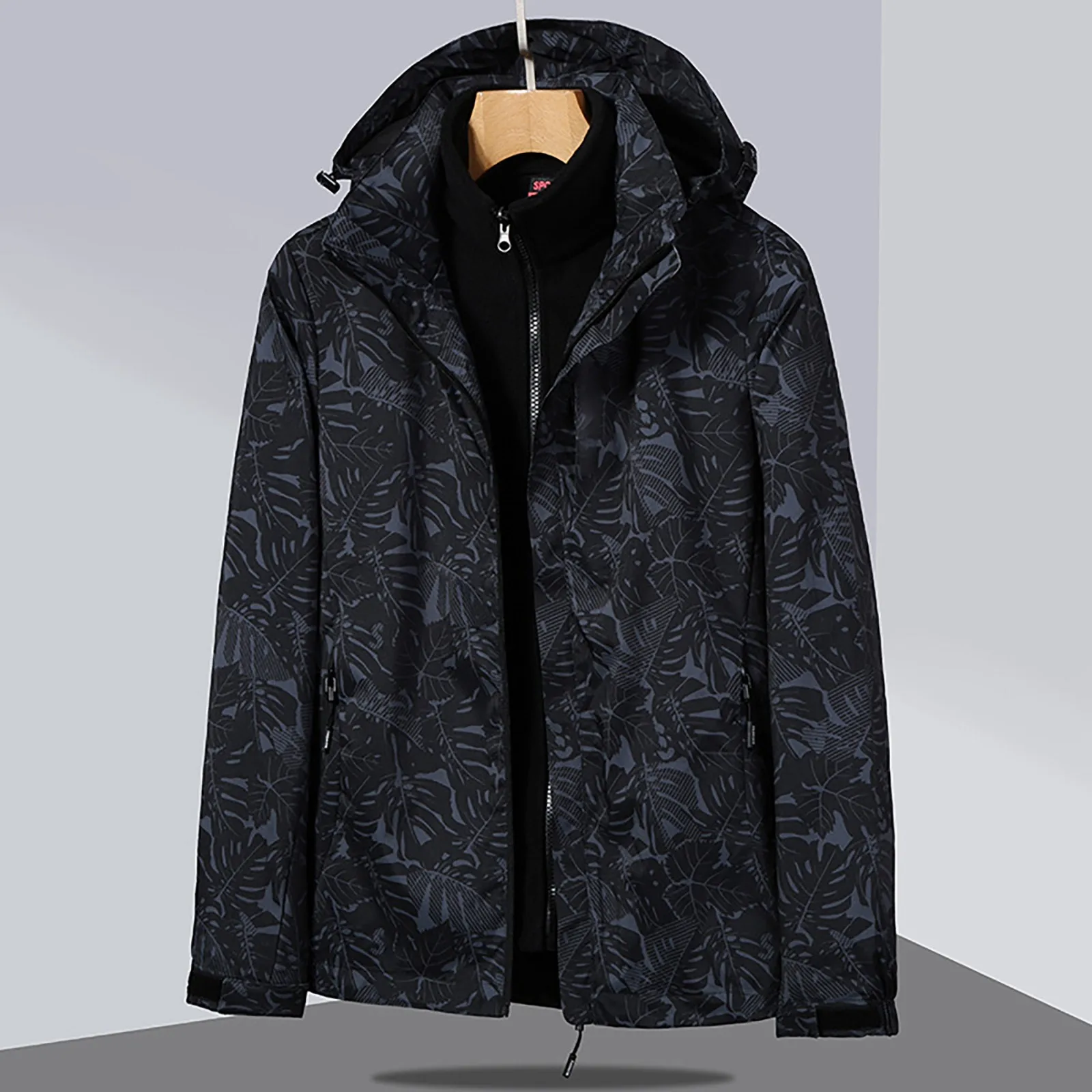 

Women's Autumn And Winter Solid Color Maple Print Double Thick Windproof And Rainproof Hooded Coat Breathable Outdoor Jacket