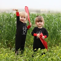 Pyjamas d'été/printemps pour enfants, ensemble assorti pour garçons et filles, chemise de nuit pour fille, barboteuse bébé, poignets rouges 5
