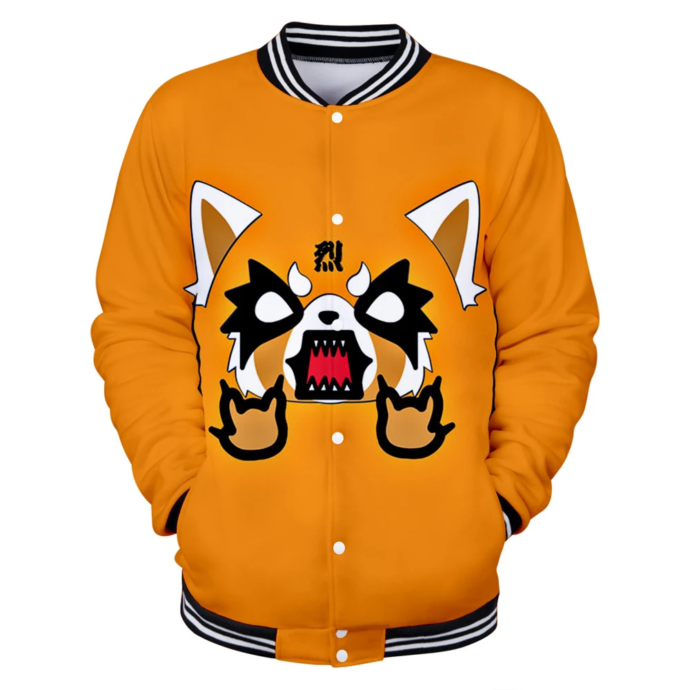 

New Hoodie Aggretsuko Anime Baseball Jackets Women/Men Fashion Long Sleeve Jacket 3D Prints Streetwear Clothes