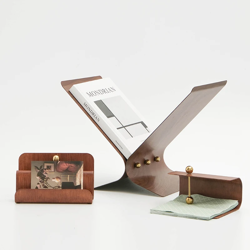 

Modern Wood Grain Metal Craft Magazine Rack Desktop Pen Holder Business Card Holder Desk Clock Pendulum Decor Furnishings