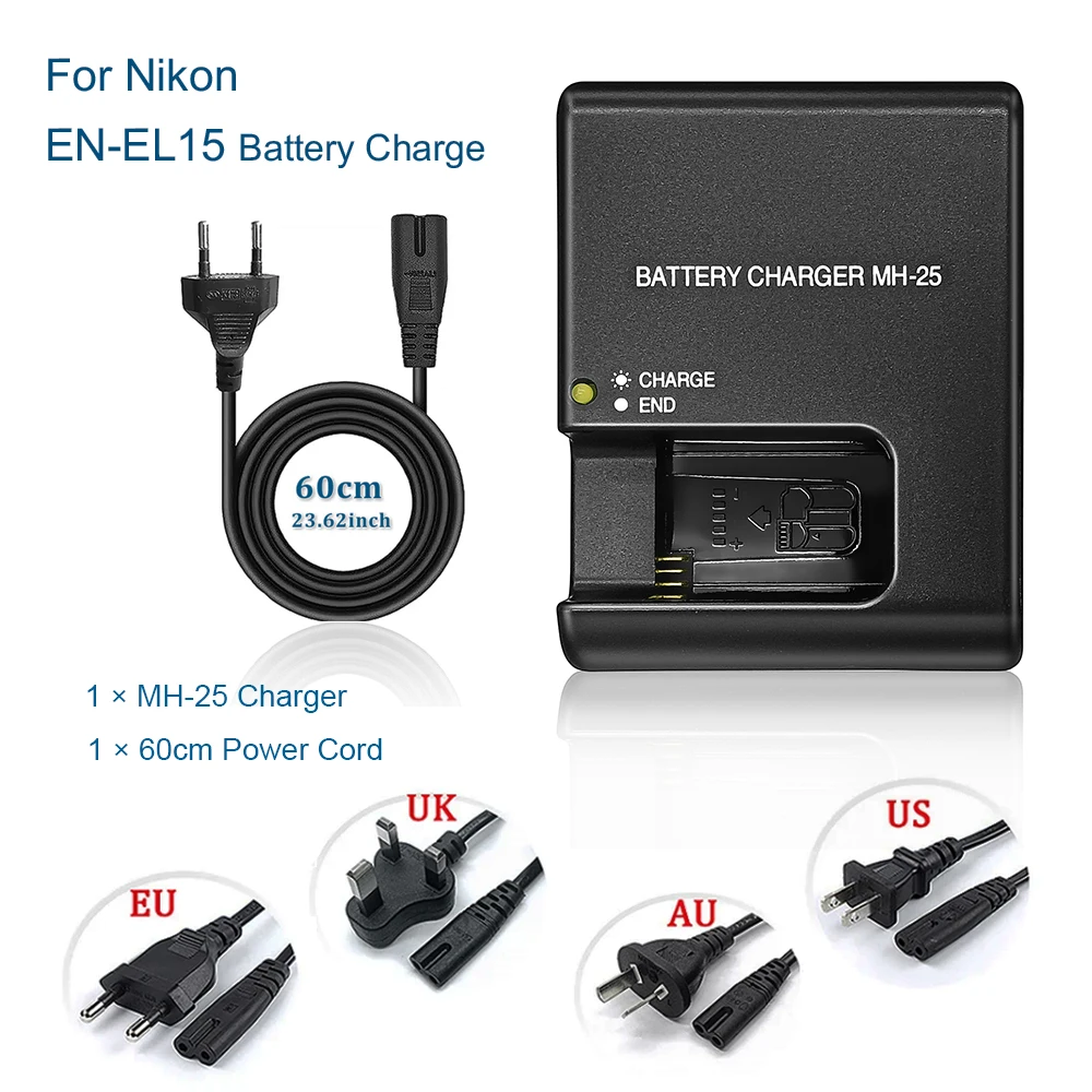 DSTE 2-pacco EN-EL15 ENEL15 Batteria + Caricabatteria Compatibile per Nikon D600 D610 D750 D800 D800E D810A D850 D7000 D7100 D7200 D7500