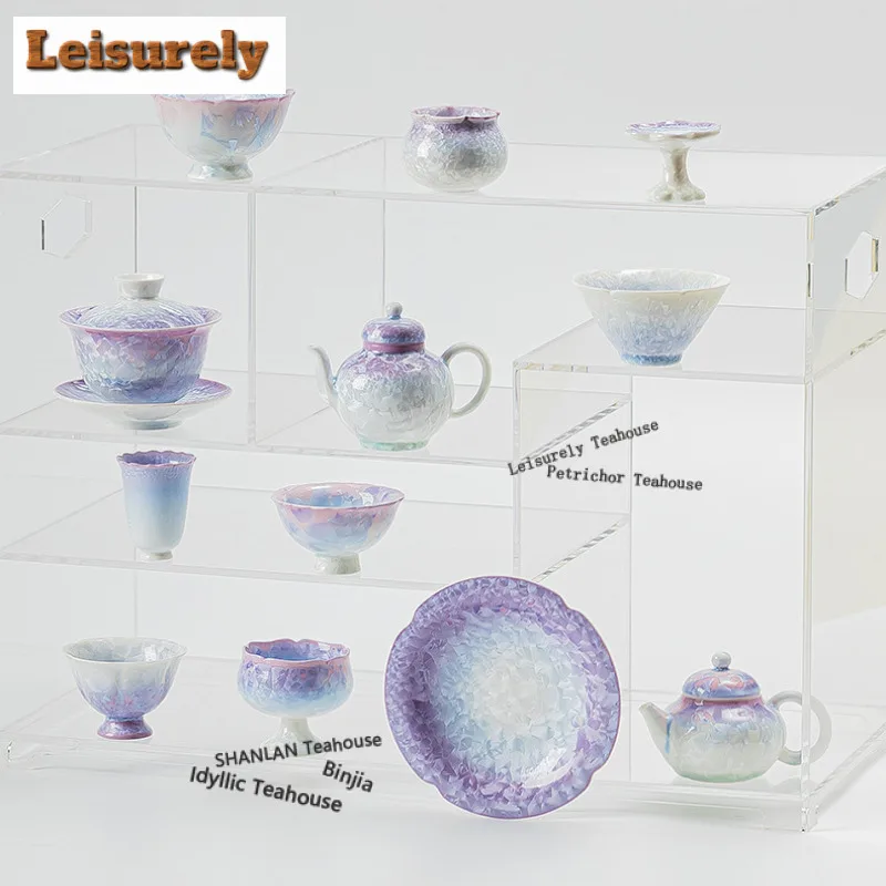 Crystal Glaze Gradient Purple Teapot Traditional Tea Infuser Pot Tea Making Kettle With Filter Gaiwan Teacups Pot Bearing Series