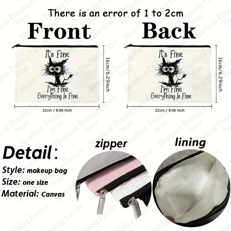 Im Fine Everything Is Fine Pattern Cosmetic Bag Funny Cat Toiletry Bag Portable Travel Storage Perfect Gift for Cat Lovers storage bag,makeup organizer,cosmetic bag,cosmetic storage bag,toiletry bag,makeup bag,cosmetic case,product storage bag