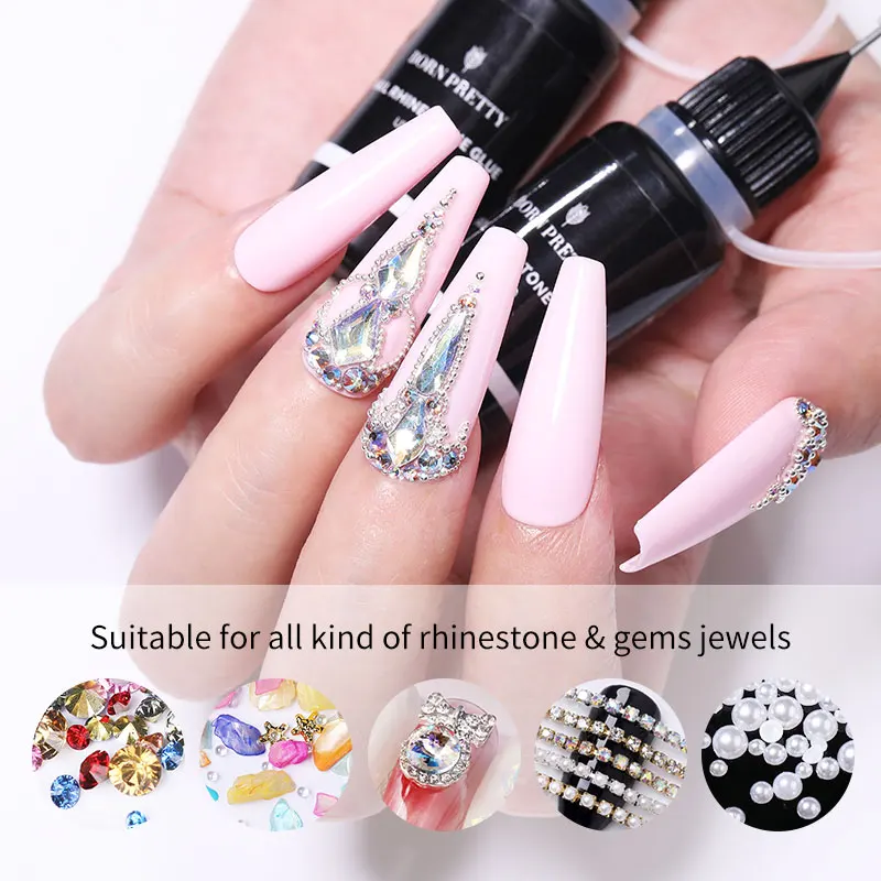 BORN PRETTY 10g Gel Nail Glue for Rhinestones for Nails Super Adhesive NO Wipe Nail Gem Glue 3D Crystals Beads Diamonds Sticker 5