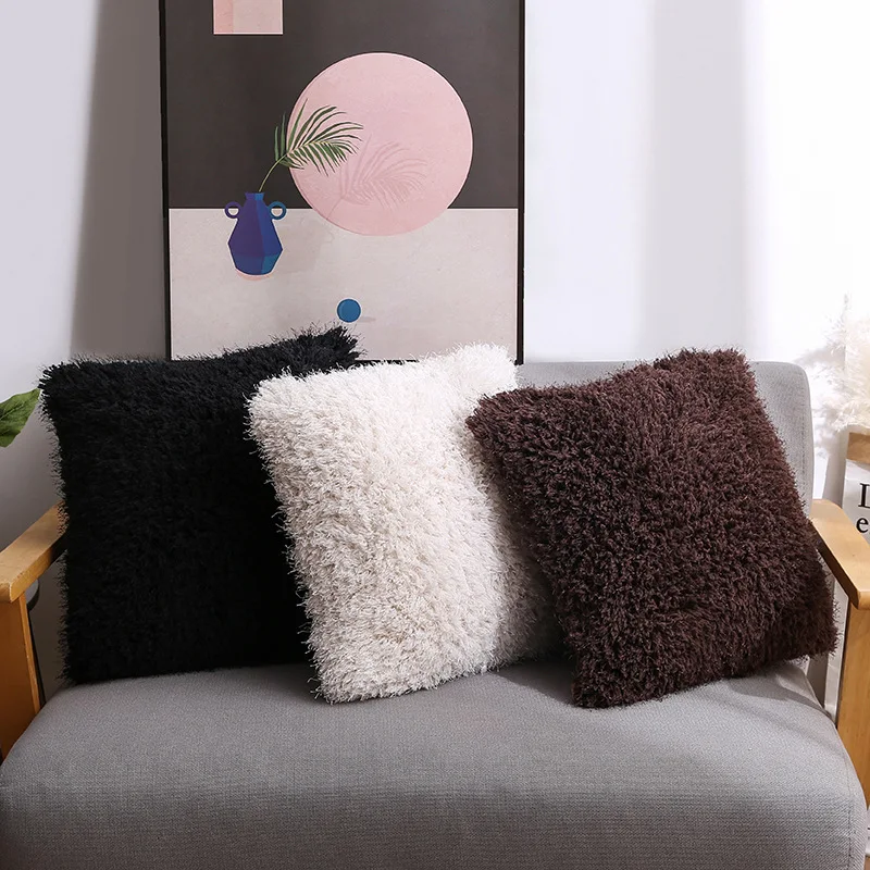 

Plush throw pillowcase ins Nordic simple solid color sofa cushion car cushion 45*45cm