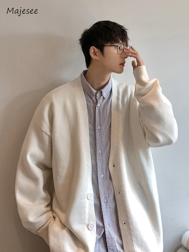 

Cardigan Men Casual Loose All-match Spring Autumn Knitting V-neck Fashion Preppy Korean Style Teenagers Warm Solid Color Simple