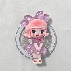 Charming 3D Pink and Purple Doll Girl Phone Holder Grip - Stylish Gift Accessory (Magnetic 205)