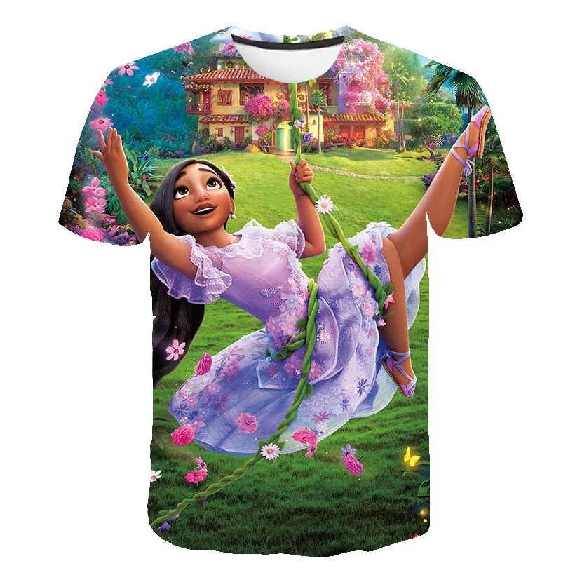 

2022 Baby Girls Summer Encanto Mirabel T Shirts The New Fashion Short Sleeve Tops Tees Clothing Cartoon Casual 70CM-160CM Height