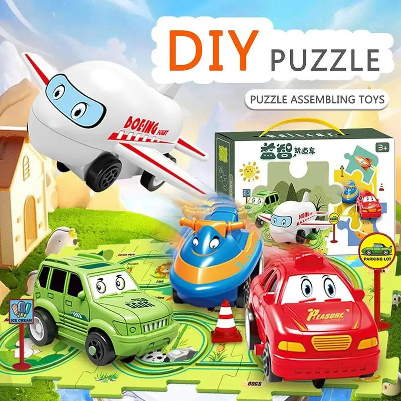 Kids Race Track Toys DIY Assembling Toy Vehicle Puzzle Board Fun Rail Car Building Toys Educational Toys Puzzle Set Children Toy 3