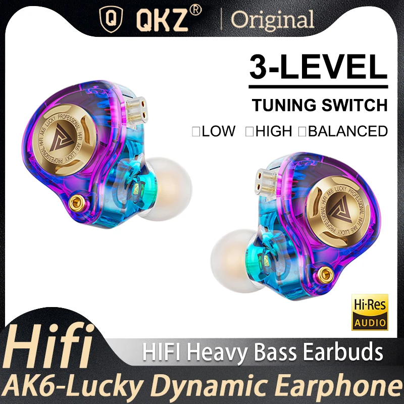 QKZ AK6-Lucky Earphones HIFI Bass Earbuds Monitor 3-Level Tuning