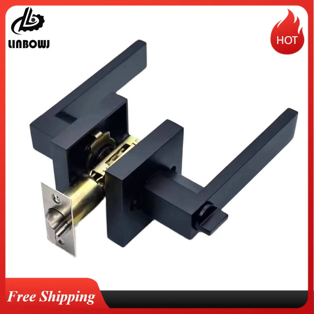 

Black Door Handle Door Handle Lock Square Channel Privacy Mask Interior Bedroom Room Bathroom Three-Bar Spherical Lock Home Lock