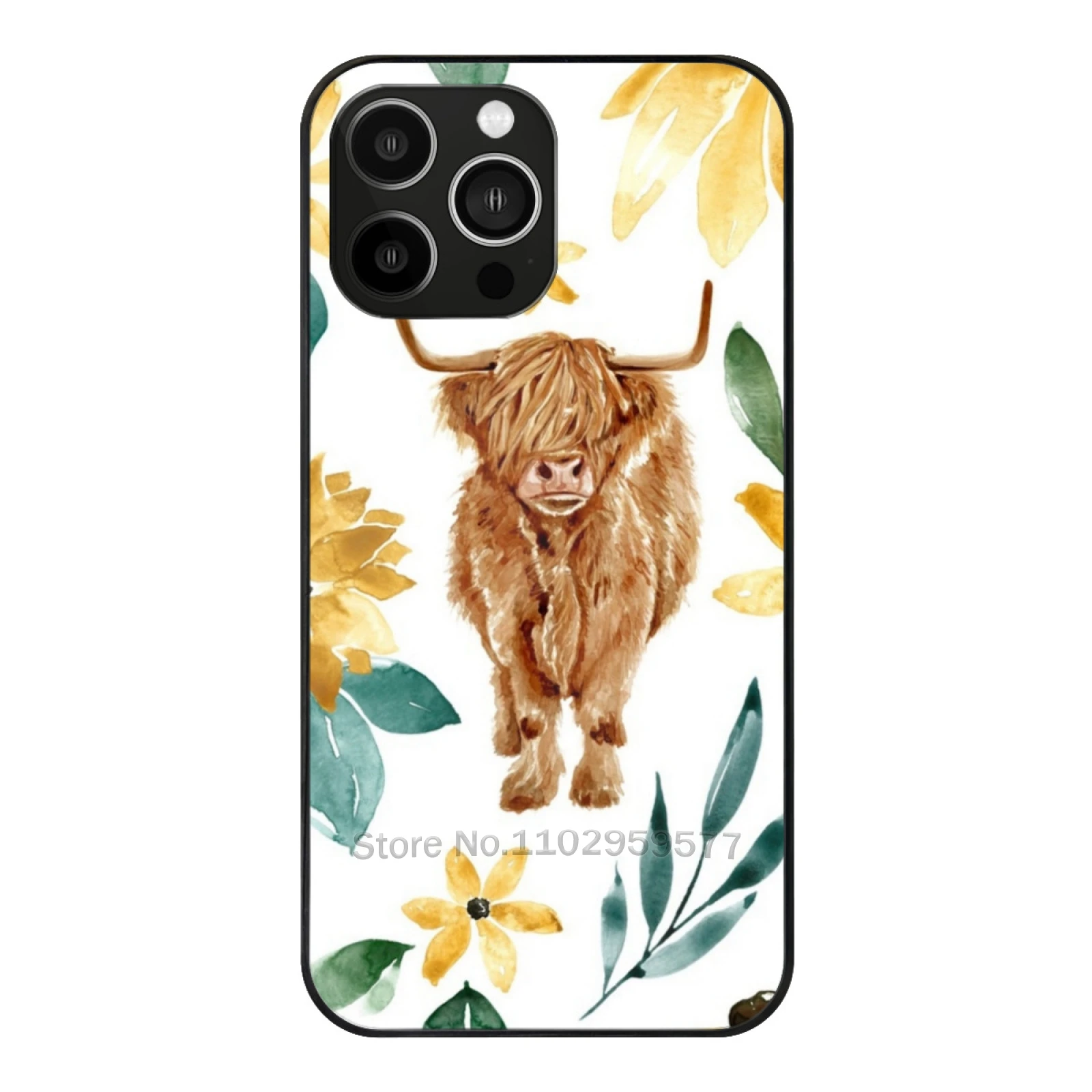 

Highland Cow And Sunflowers Wildflowers Cow Art Yellow Floral Phone Case Tempered Glass For Iphone 15 14 13 11 12 Pro 8 7 Plus