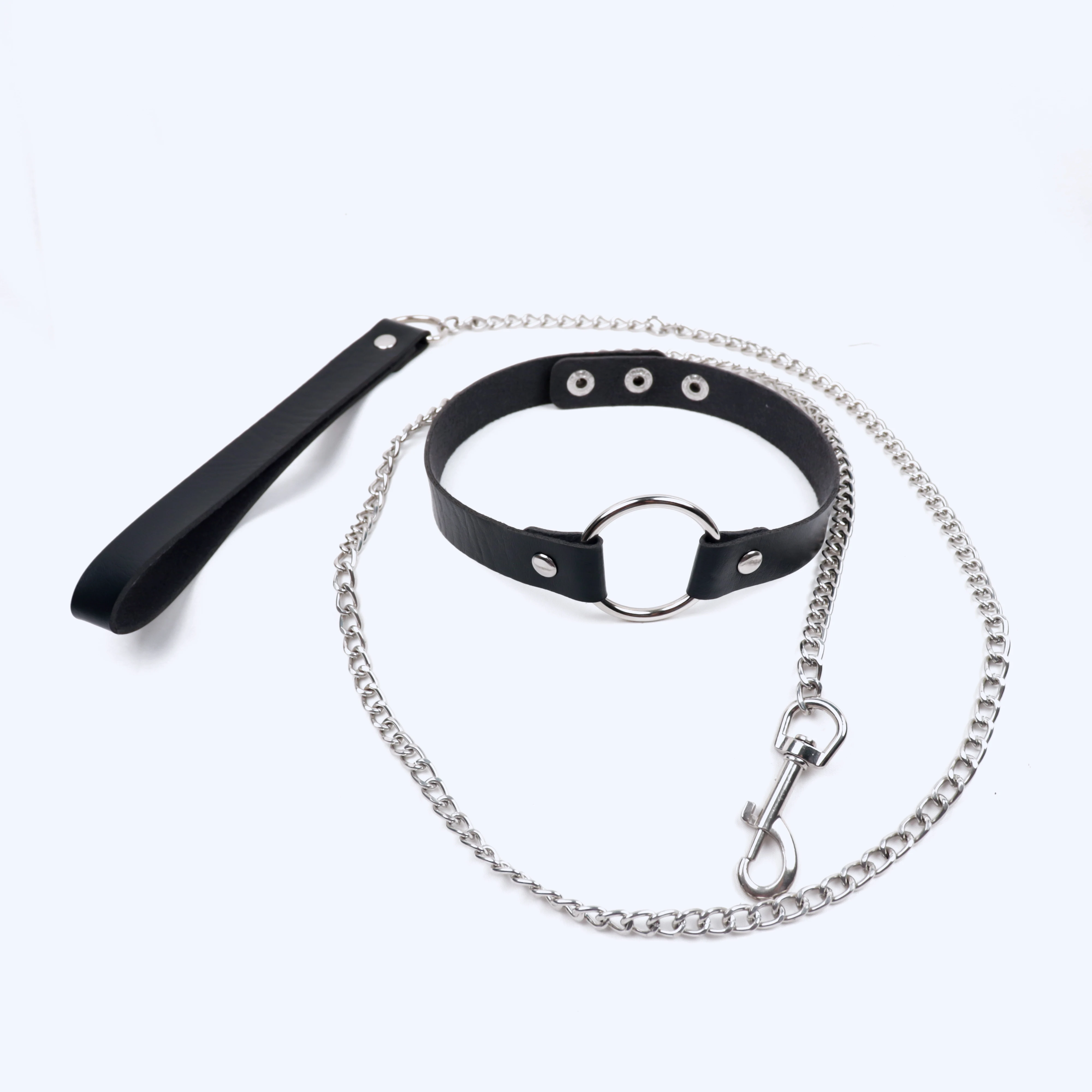 Erotic Leather Bondage Strap of Bdsm Restraint Collar with Metal Chain for Men Women Slave Role Play Traction Flirting_voghion.com