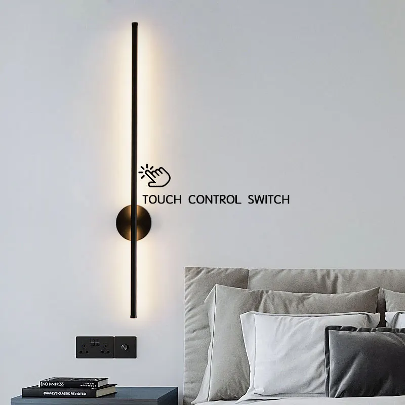 블랙 터치 스위치 디밍 LED 벽 램프 벽 조명 침실 거실 실내 8w 12w 16w 20w LED 벽 Sconce 복도