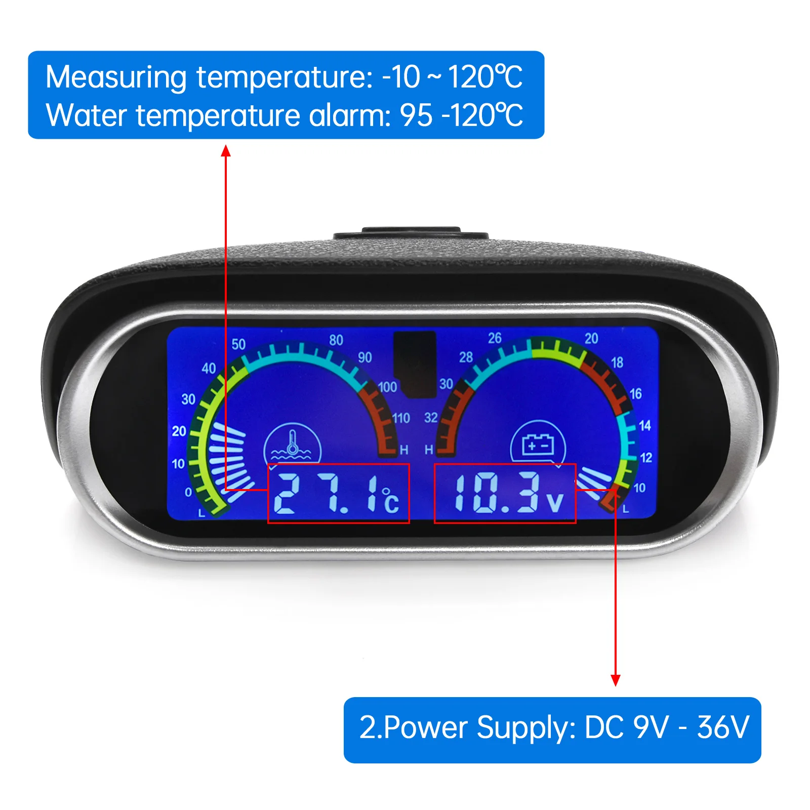 Universal LED Digital Wasser Temperatur Voltmeter 2 in 1 Gauge mit Sensor  Kopf 10mm 12V 24V Auto LCD Thermometer Spannung Gauge - AliExpress