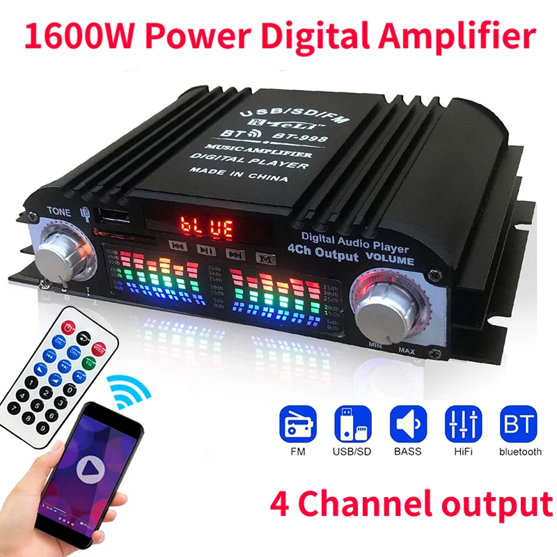 1600W Peak Power HiFi Sound Amplifier Digital 4 Channel