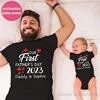 New Custom Name Our First Father's Day 2023 Family Matching Shirts Cotton Family Look Dad Tees Baby Rompers Outfits New Dad Gift 2