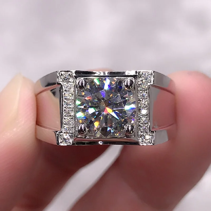 Buyee 925 Sterling Silver Wedding Ring Light Zircon Simple Ring for Man Fashion Classic Big Fine Jewelry Circle