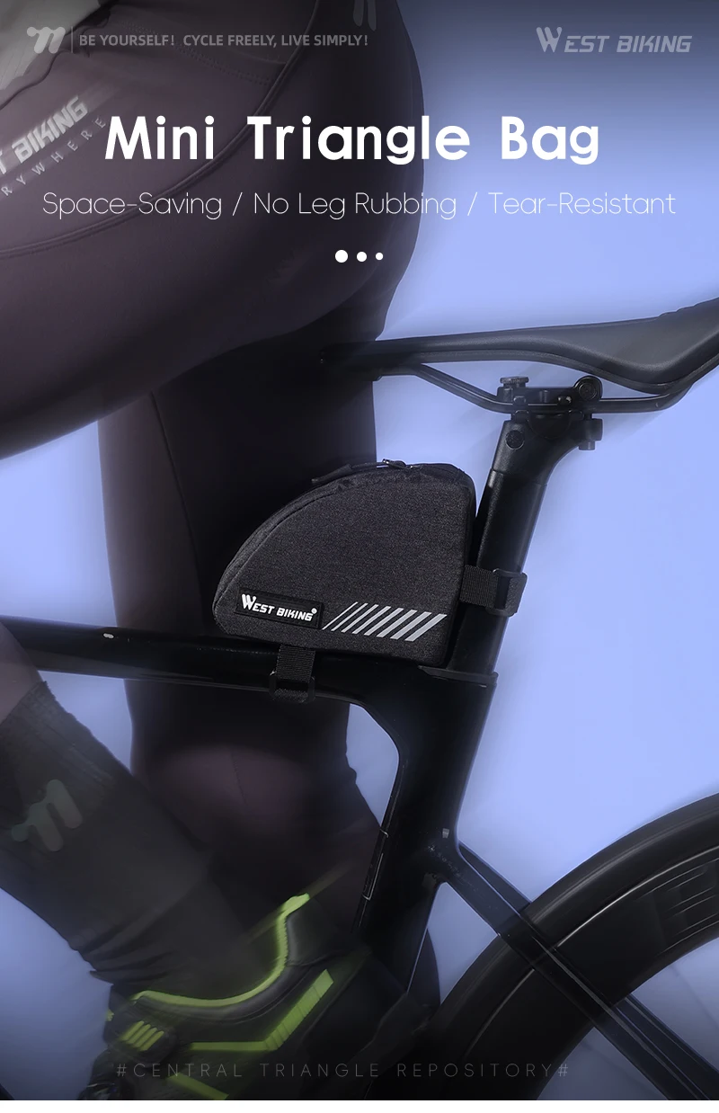 WEST BIKING Mini Dreieckstasche 0,4L Tragbare Fahrrad-Oberrohrtasche Reflektierende Fahrradwerkzeug-Aufbewahrungstasche Fahrradzubehör – Detail 1